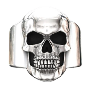 Silver skull ring for men with punk hollow design and wide carved metal band
