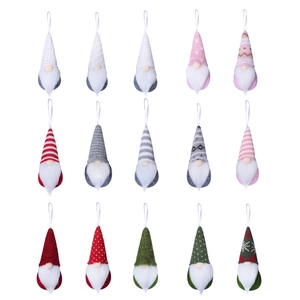Set of 15 Christmas gnome hanging ornaments with knitted hats and plush beards in a neat array