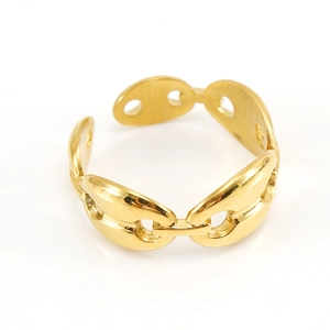 Anillo minimalista de acero inoxidable chapado en oro de 18K con eslabón de café