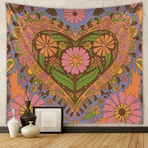Bohemian heart and floral wall tapestry for room decor in a lifestyle home setting
