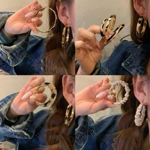 Boucles D'oreilles Créoles Motif Léopard Similicuir Résine Et Tige Argent Sterling 925 Vintage Statement Femmes Bijoux