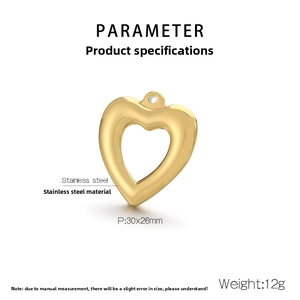 Detailed view of golden heart-shaped hollow stainless steel pendant with size 30x26mm