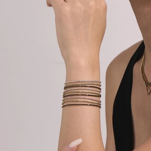 Multi-layer 18K gold plated stainless steel tennis bracelet set with zircon stones