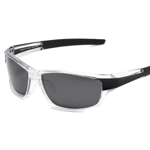 Polarized sports sunglasses with transparent black frame and UV400 grey lenses