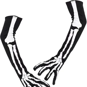 Halloween bloody chef skeleton long gloves with realistic bone prints for cosplay costumes