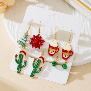 Festive Christmas earring set with cactus, reindeer mugs and holiday bow designs
