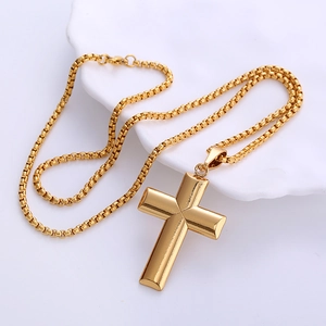 Minimalist 18k gold plated stainless steel cross pendant necklace with round box chain