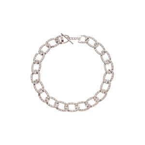 Sparkling silver chain necklace with full crystal pavé and classic toggle clasp closure