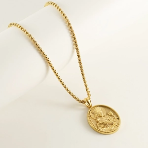 Collier avec pendentif déesse grecque antique en acier inoxydable plaqué or 18k maille box