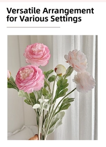 Close-up of artificial gradient pink peonies with layered petals and lifelike green stems
