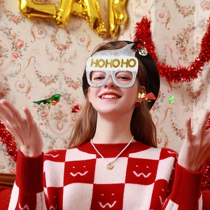 Festive Christmas HOHOHO glasses with fuzzy white frame and cute Santa hat detail