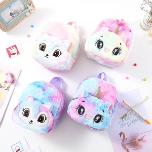 Cute unicorn and cat plush backpacks for girls with soft gradient faux fur design