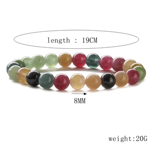 Mixed natural 8mm stone bead elastic bracelet with various colorful round beads 19cm long