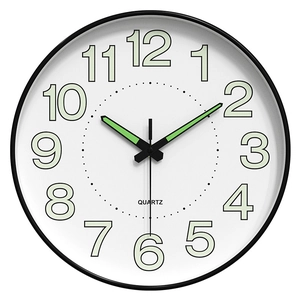Minimalist 30cm luminous wall clock with silent quartz movement and black round frame