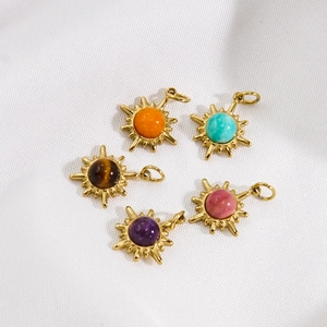 French vintage stainless steel starburst pendants with colorful natural gemstones