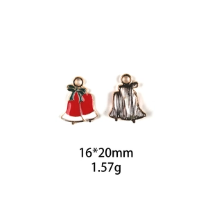 Detail of 16x20mm Christmas bell charms with red oil drip and gold alloy finish