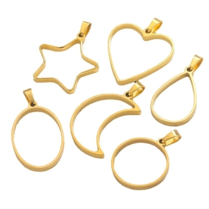 Golden stainless steel geometric charms for DIY resin jewelry making in various shapes