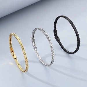 Herren Armband Edelstahl Geflochten Drachenknochen Weizenkette Punk Schmuck Mit Quadratischem Verschluss