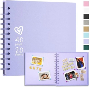 Lavender DIY scrapbook detail with spiral binding and 40-page capacity for photos