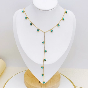 Minimalist Y-Shaped Long Tassel Necklace Titanium Steel Gold Plated Turquoise Rhinestone Heart Cross Pendant Necklace For Women Jewelry