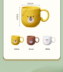 Detailed dimensions of 8.5cm diameter cute cartoon cat mugs in three assorted colors