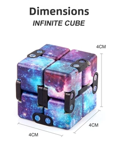 Detailed view of galaxy themed infinity cube showing 4cm dimensions and compact design