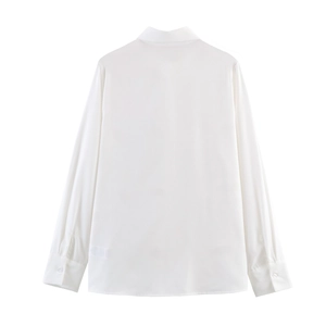 Classic white long sleeve French style shirt for women with back view minimalist design