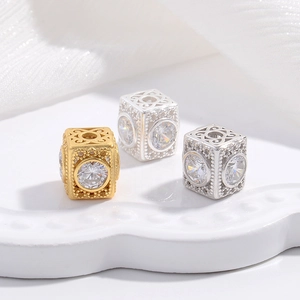 925 Sterling Silver Square Spacer Bead Hollow Cube Zirconia Charm For DIY Bracelet Necklace Jewelry Making Women Gold Silver Findings