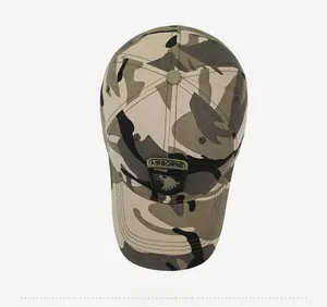 Top view of camouflage baseball cap with Airborne embroidery and eagle patch detail