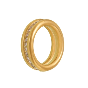 Minimalist double layer gold plated ring with sparkling zircons for women jewelry