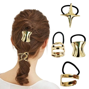 Gold Metallic Hair Ties Alloy Geometric Ponytail Holder Minimalist Elastic Hair Bands For Women Girls