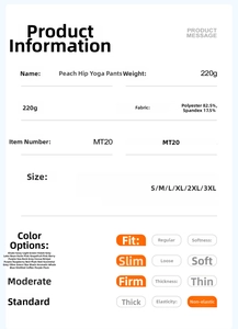 Tableau des tailles et détails du tissu pour legging de yoga taille haute effet push-up