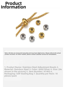 Detailed spec view of adjustable stainless steel slider beads for DIY jewelry making