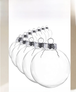 Detailed view of clear PET plastic DIY Christmas craft balls with silver metal caps