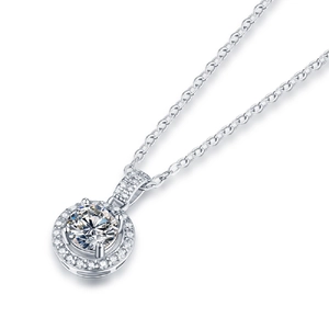 Halo design S925 sterling silver necklace with round moissanite pendant on O-chain