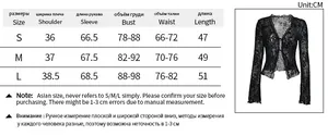 Detailed size chart for chiffon top with measurements in CM for shoulder, bust and sleeve