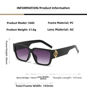 Detailed view of rectangle sunglasses with purple gradient lenses and gold diamond metal decor