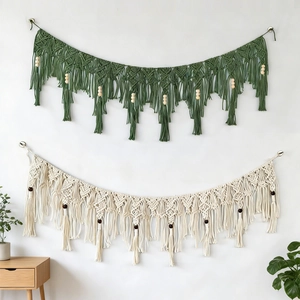 Macrame Wandbehang Baumwollseil Wandteppich Mit Holzperlen Quaste Böhmischen Stil Haus Deko Für Schlafzimmer Wohnzimmer