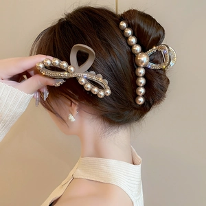 Molletta Per Capelli Grande Acrilico Künstliche Perle Artificiali Strass Elegante Colore Caffè Accessorio Per Capelli Per Donne