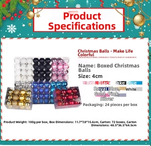 Detailed chart for 4cm Christmas ball ornaments in 8 colors with 24 pieces per pack