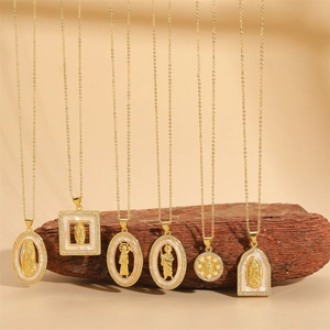 Religious Virgin Mary Pendant Necklace Copper With Zircon And Shell Geometric Jewelry For Women