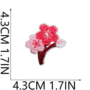 Close-up of pink and red cherry blossom embroidery patch showing 4.3cm size dimensions
