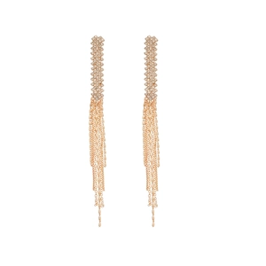 Elegant rose gold tassel earrings with crystal studs and long fringe for women