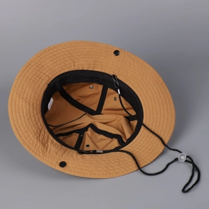 Quick-dry khaki outdoor sun hat with wide brim, side vents and adjustable chin strap
