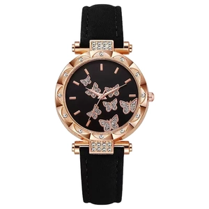 Orologio da donna oro rosa con lunetta in strass e motivi a farfalla su cinturino in pelle