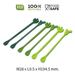 Eco-friendly cactus stir sticks for coffee and cocktails in two green shades, 6-piece set