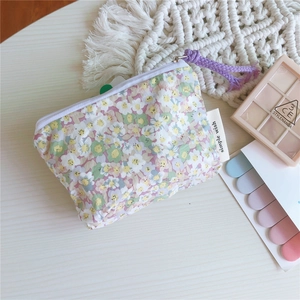 Mini pochette de rangement en coton à fleurs pour écouteurs et rouge à lèvres