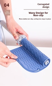 Close-up of dark blue silicone heat resistant mat with corrugated anti-slip texture