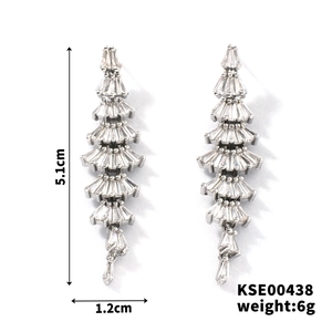 Detail view showing silver zircon tassel earrings dimensions 5.1cm by 1.2cm