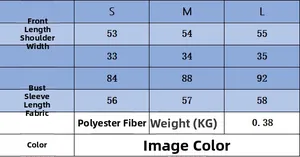 Detailed size chart for the color-block knit jacket showing S, M, L measurements